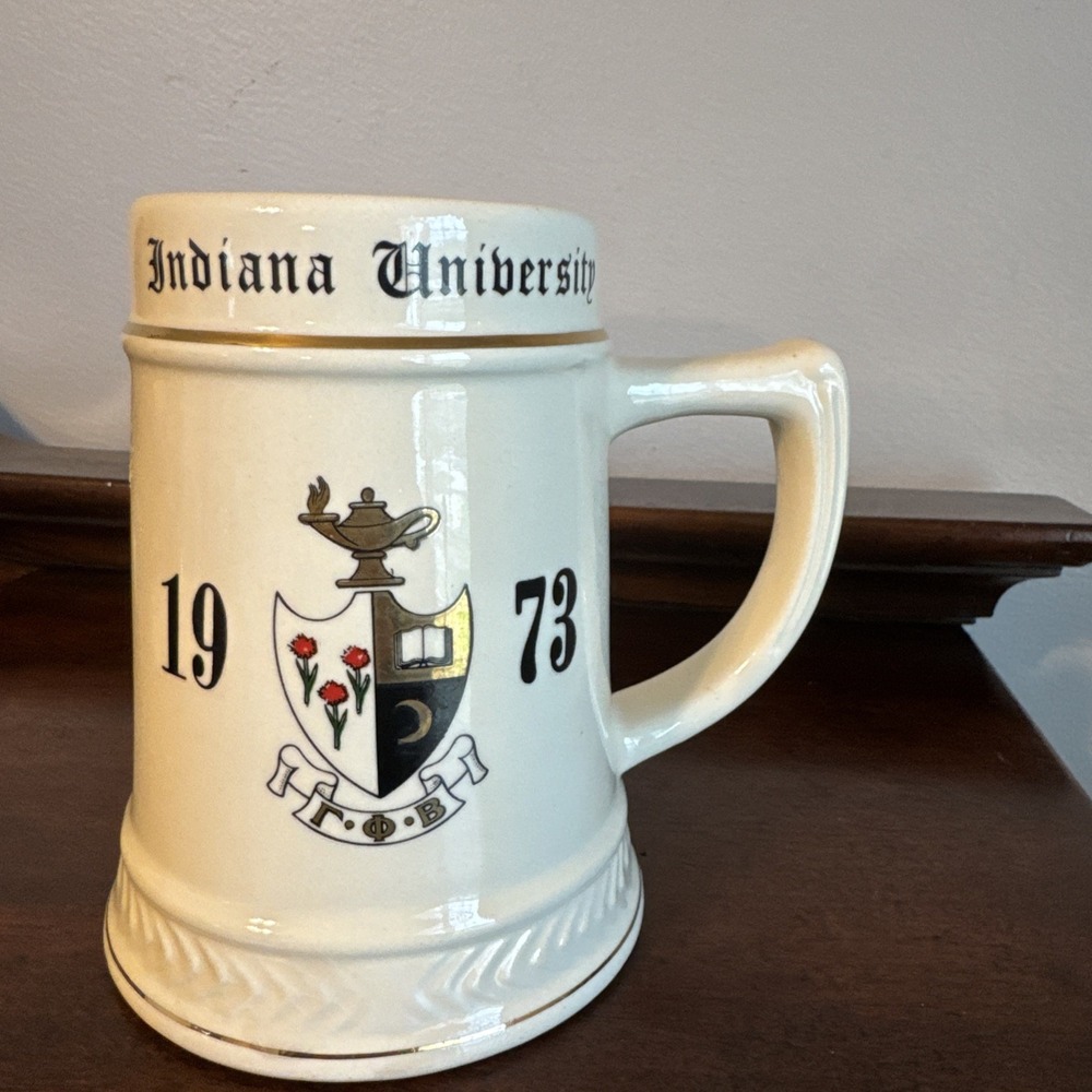 6" Indiana University 1973 Ceramic Women's Sorority Stein Mug Tankard "Lil S.P."